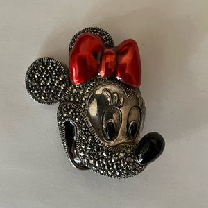 Vintage Minnie Mouse sterling silver pin, Marcasite and enamel by Judith Jack